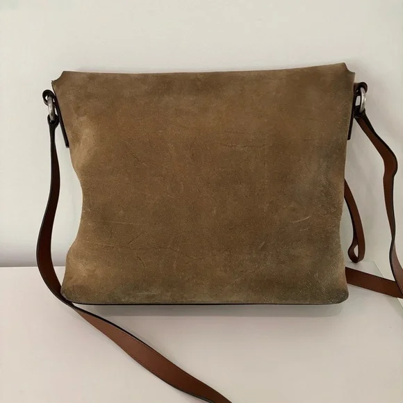 Michael Kors Collection Sedona Large Suede Flap Messenger Bag Tan Brown - Picture 8 of 14